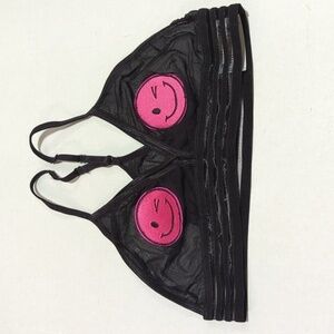 Spencers Mesh Festival Smiley Wink Face Bikini Black Pink Emoji Bra Size S/M